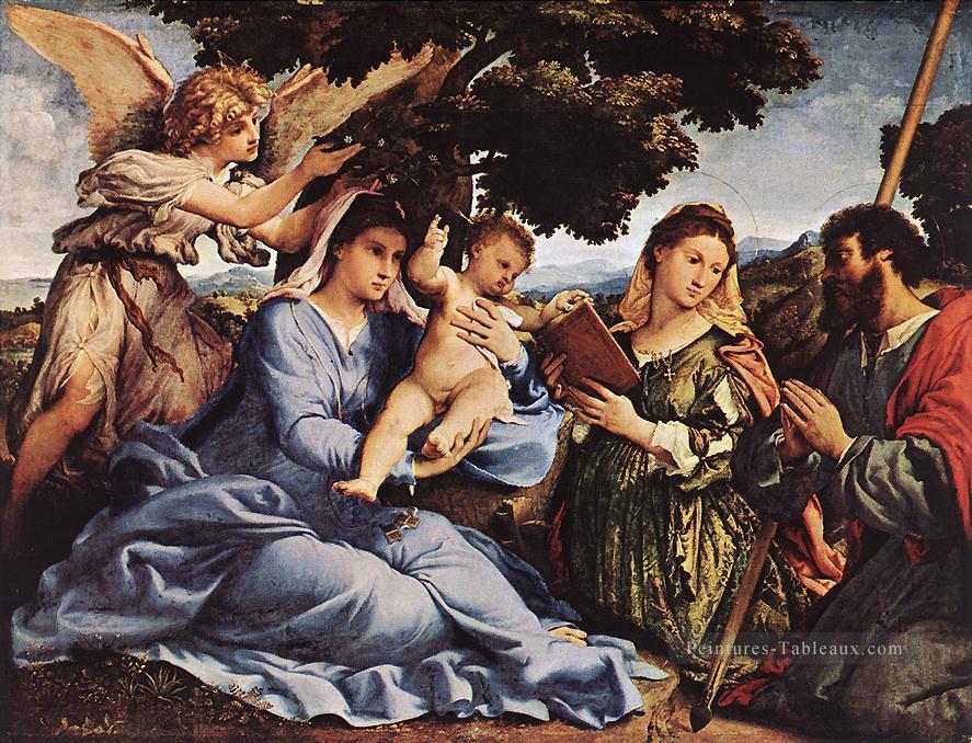 Vierge à l’Enfant avec des Saints et un Ange 1527 Renaissance Lorenzo Lotto Peintures à l'huile